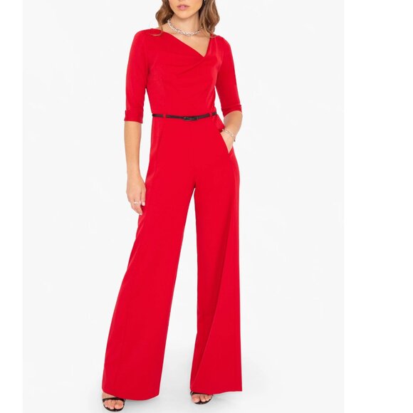 Black Halo 3/4 Sleeve Jackie O Jumpsuit Dress Red Size 14